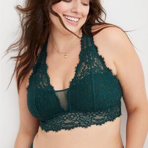 Aerie Eyelash Lace Padded Plunge Bralette Lace Halter Bralette in Teal